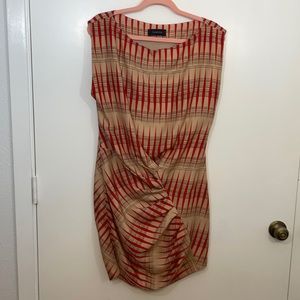 Thakoon Silk Dress, Lined, Tan with Red & Black Design, Size 6